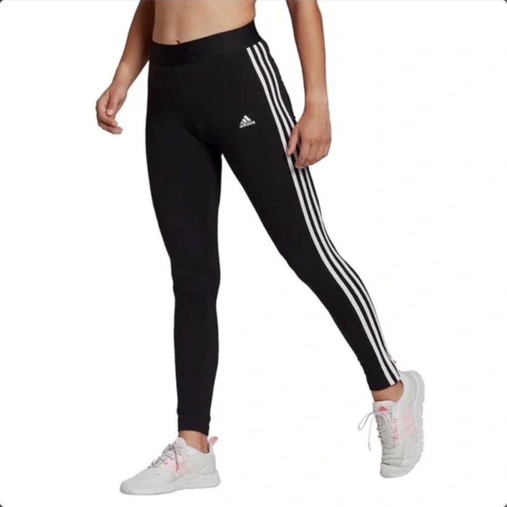Adidas Leggings Black with Iconic White Stripes Size S